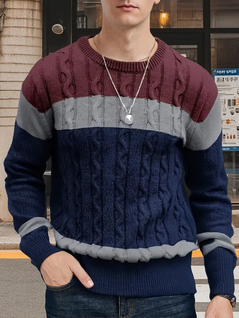 Color Block Crew Neck Sweater