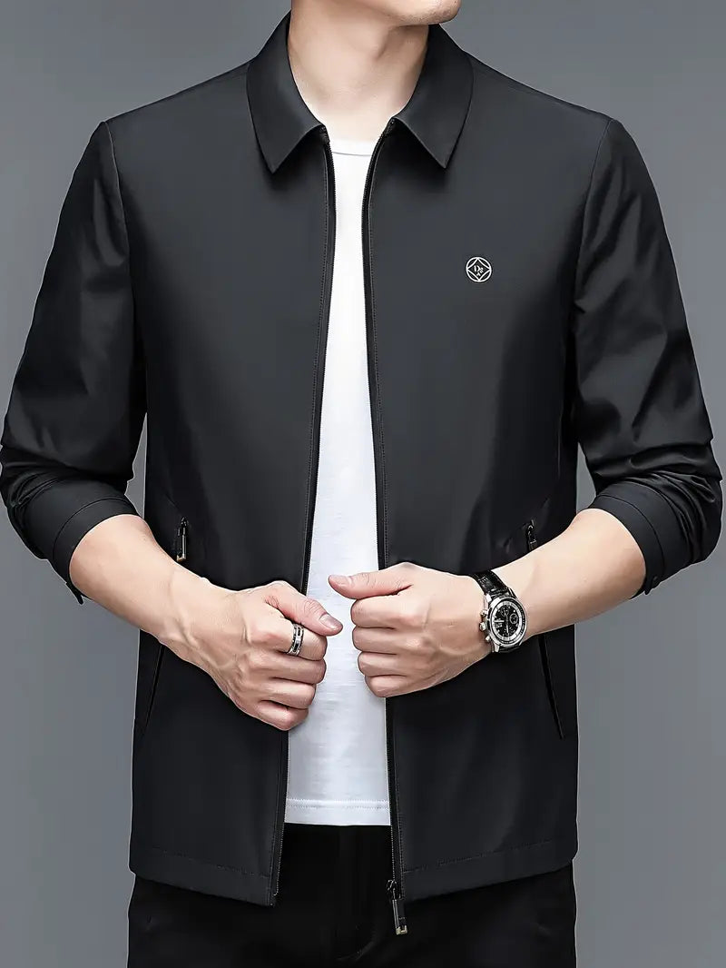 Men's Lightweight Casual Zip-Up Jacket with Lapel Collar