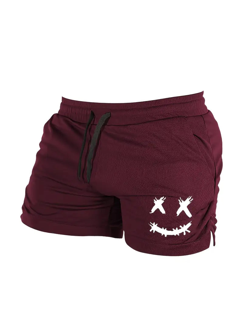 Men's Polyester Athleisure Joyful Face Print Shorts
