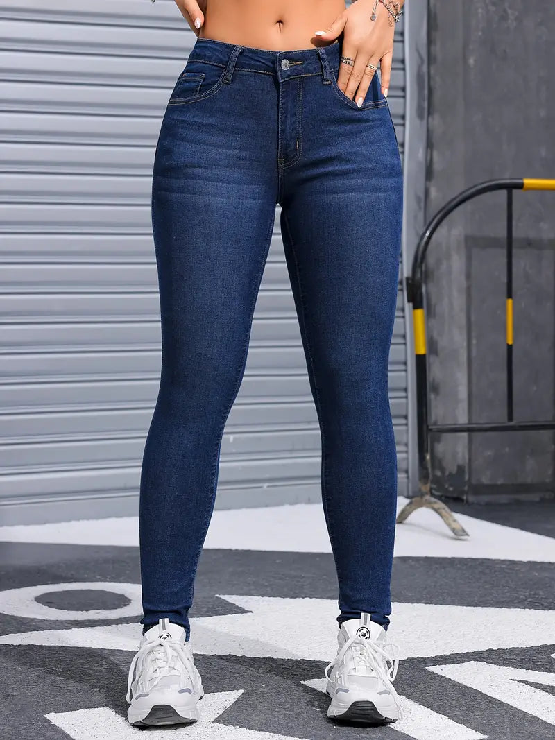 Women'S Deep Blue Stretchy Skinny Jeans