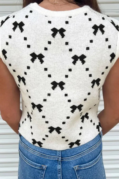 Bow Round Neck Sweater Vest