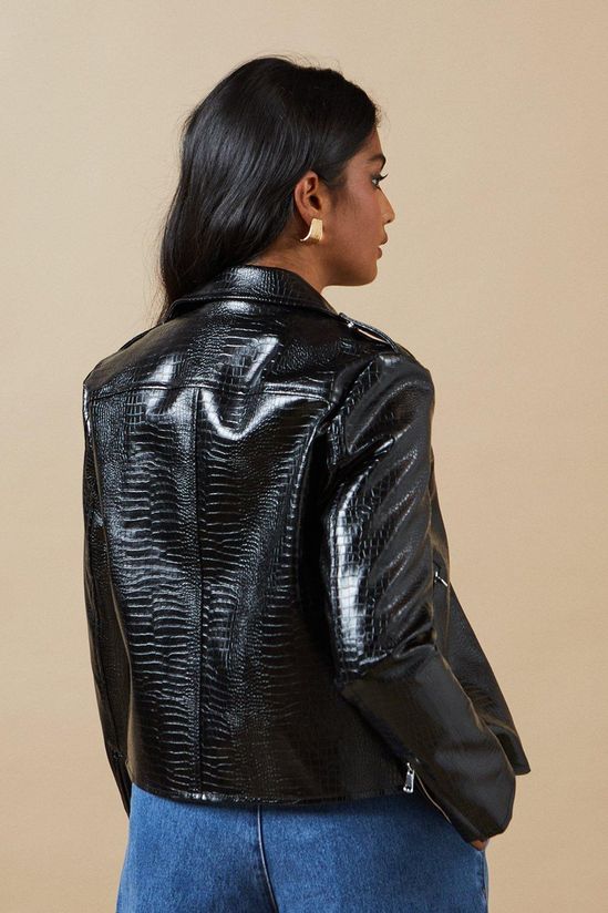 Crocodile Faux Leather Biker Jacket