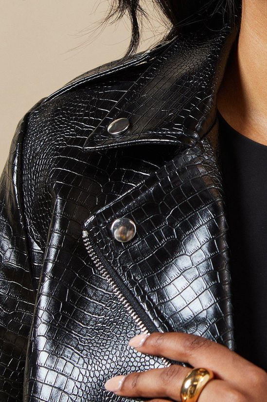 Crocodile Faux Leather Biker Jacket