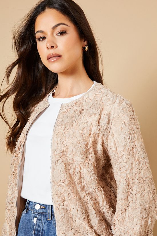 3D Floral Lace Bomber Jacket