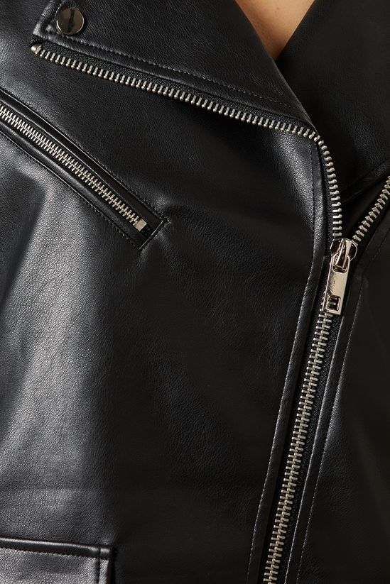 PU Leather Zip Detail Jacket