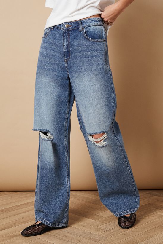 Denim Straight Leg Jean With Rips