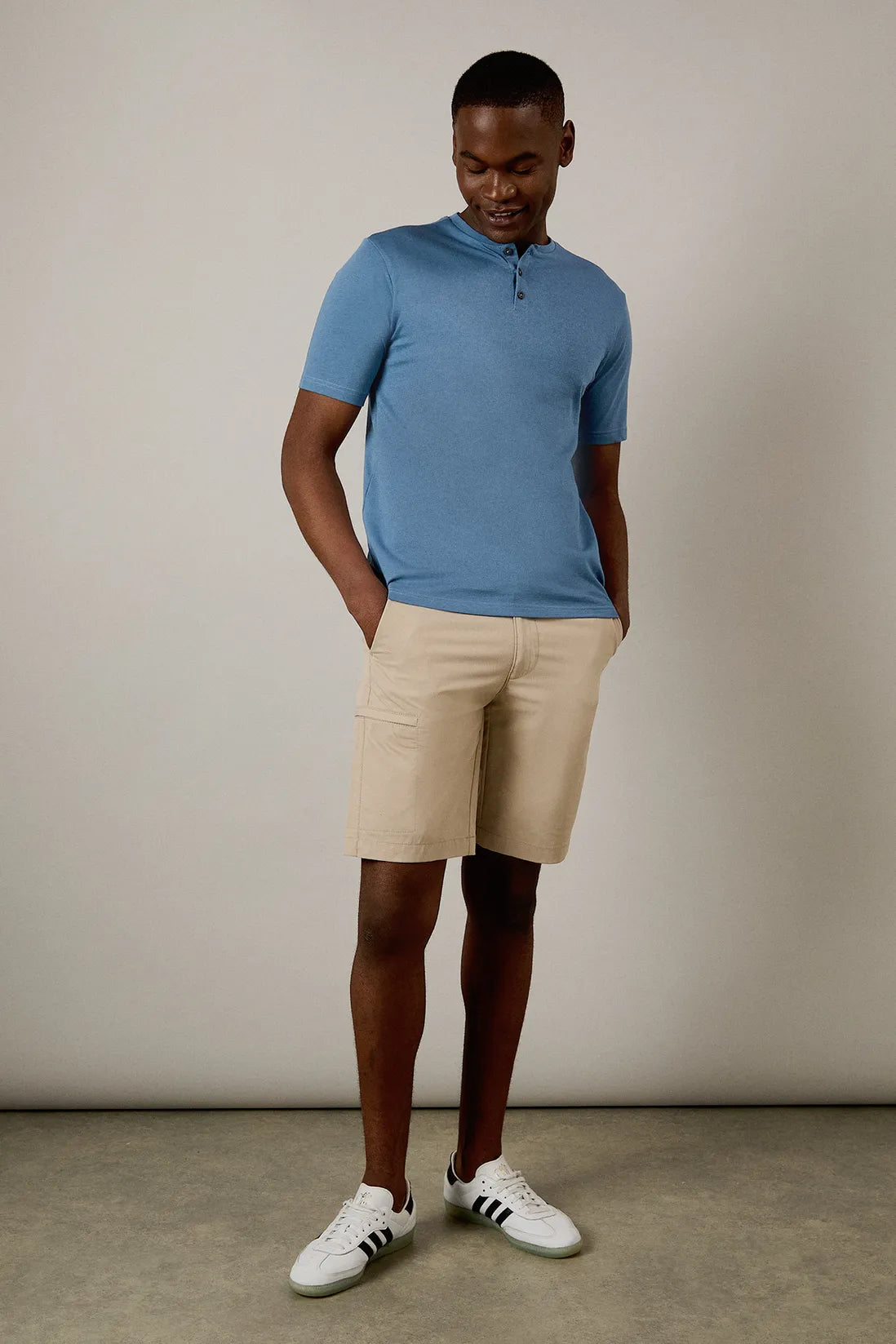 Mid Blue Grandad Neck T-shirt