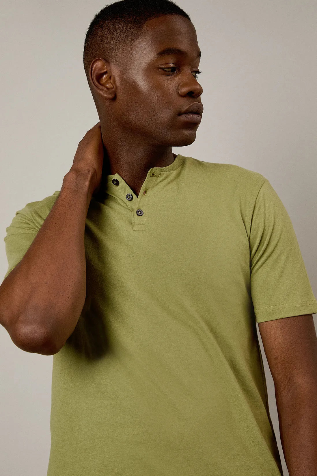 Khaki Grandad Neck T-shirt