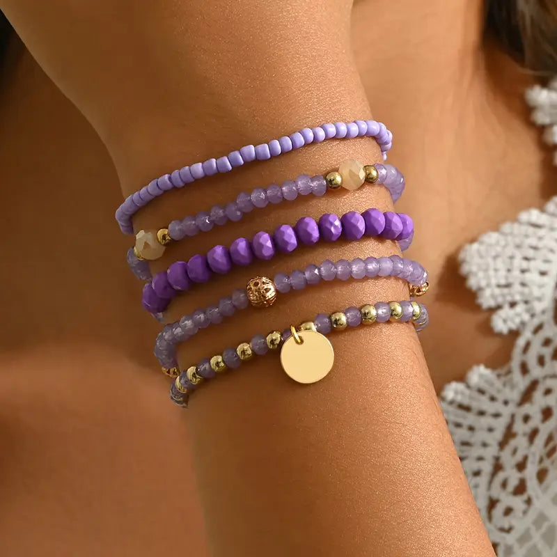 A Set of 5 Bohemian-Style Woven Stacking Bracelets