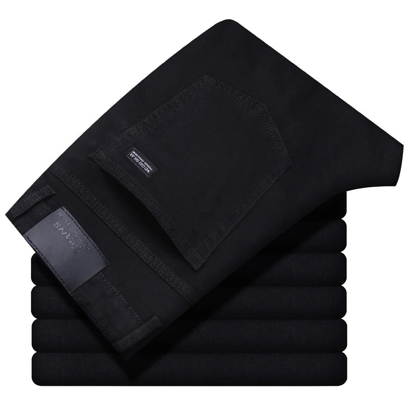 Men's Classic Pure Black Stretch Slim Fit Straight-Leg Denim Jeans