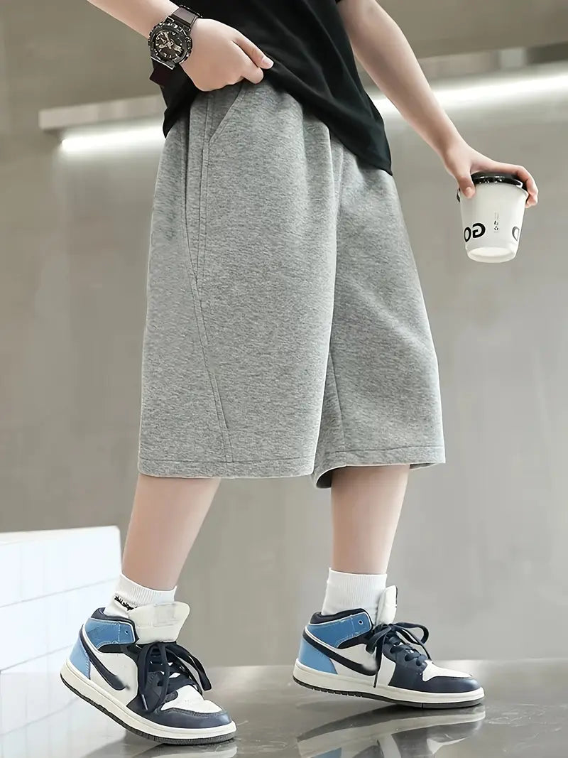 Boys' Summer Loose-Fit Casual Gray Street Style Shorts