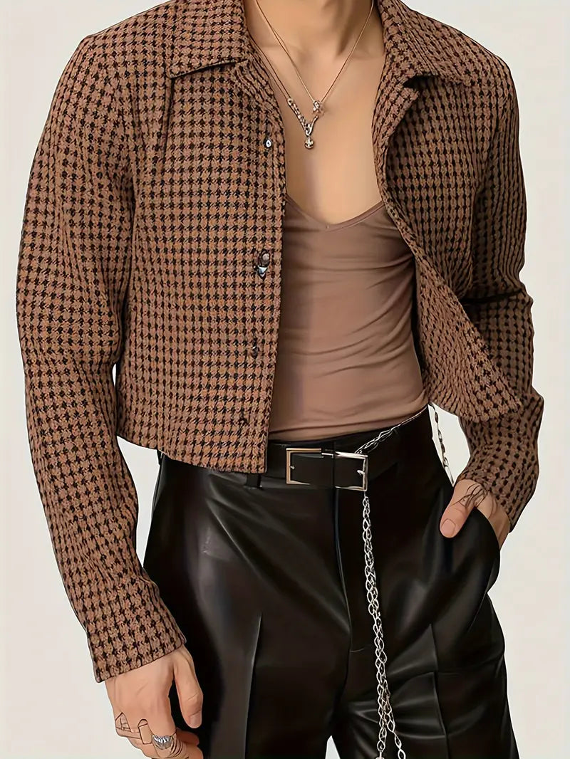 Polyester Men's Vintage Checkered Blazer