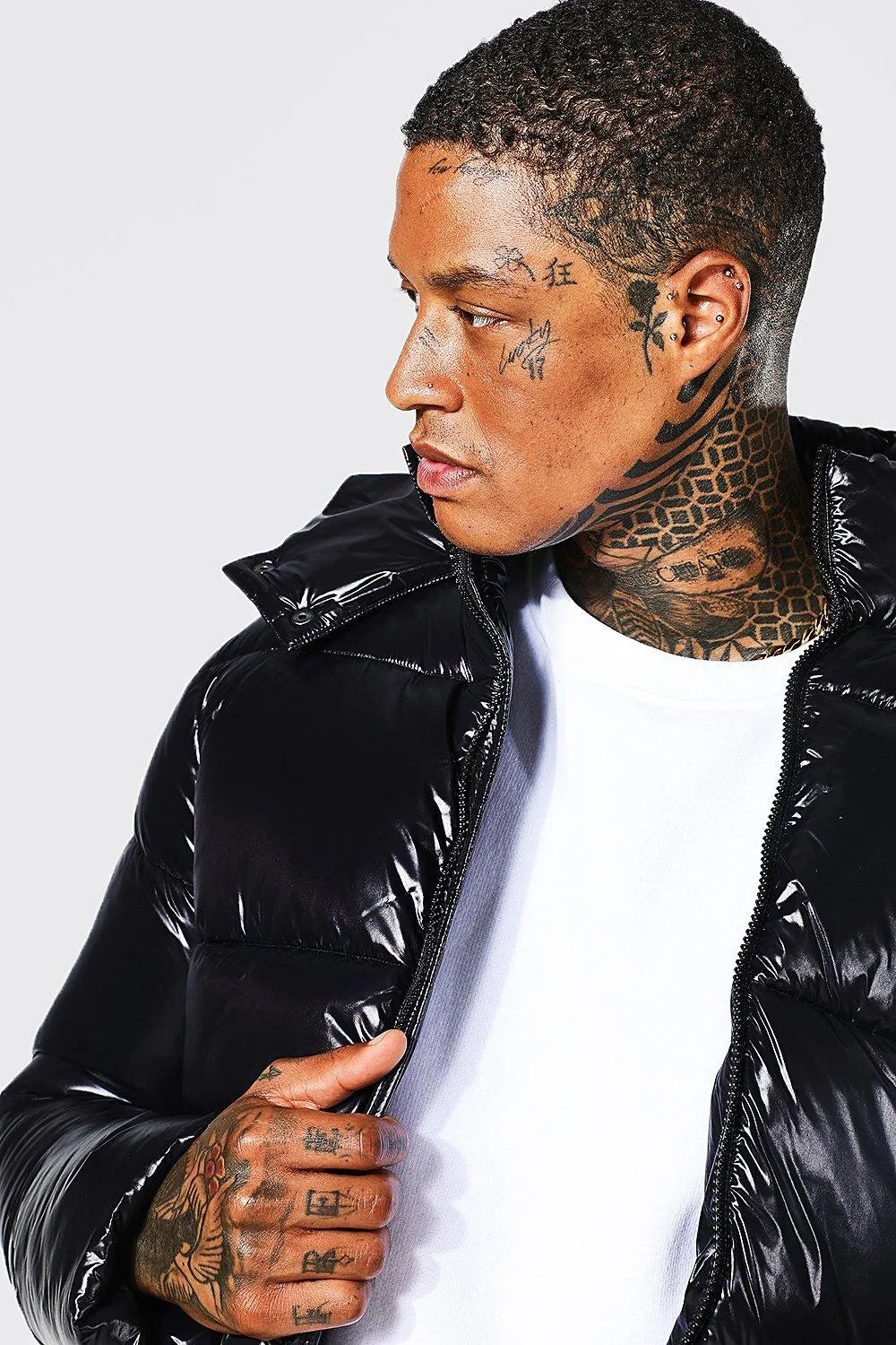 High Shine Puffer Jacket in Black