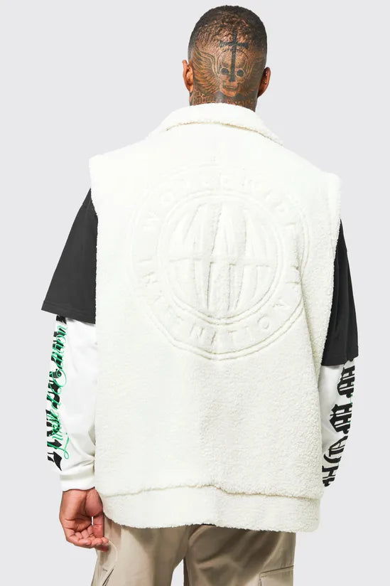 Oversized Worldwide Embossed Borg Gilet Jackets