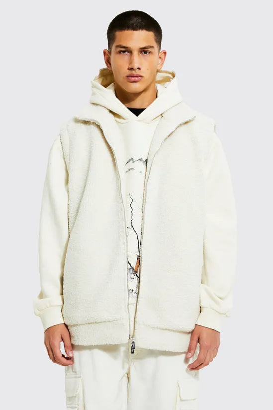 Oversized Worldwide Embossed Borg Gilet Jackets