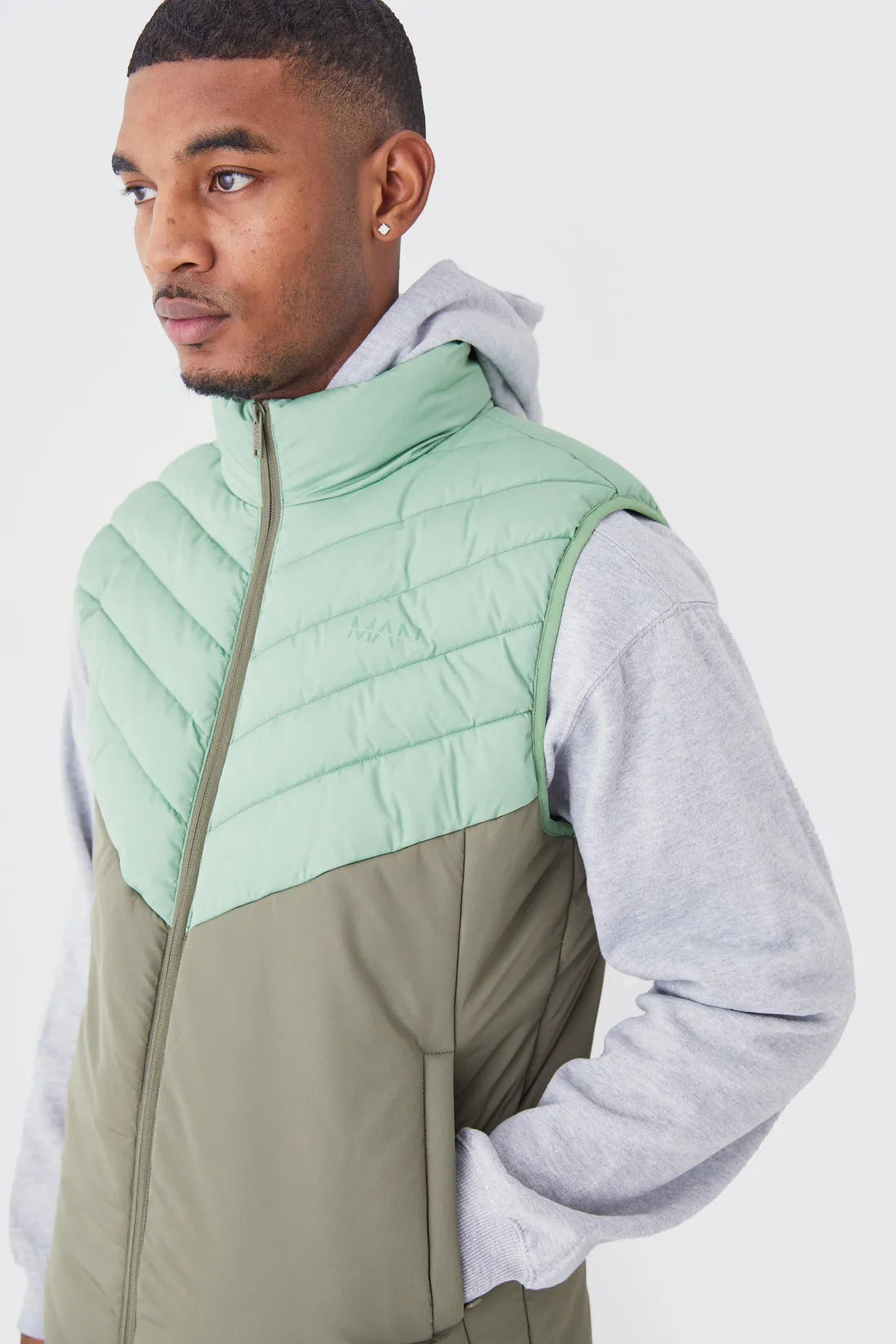 Tall Man Colour Block Quilted Funnel Neck Gilet