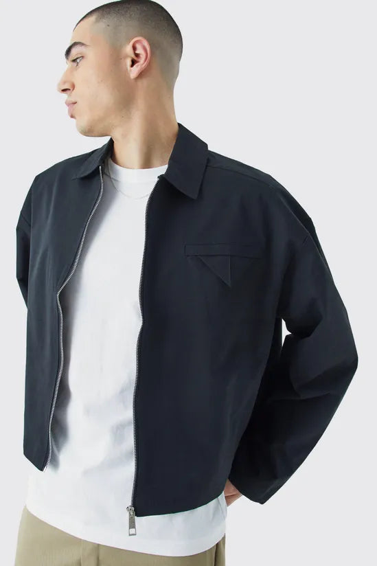 Boxy Twill Harrington Jacket