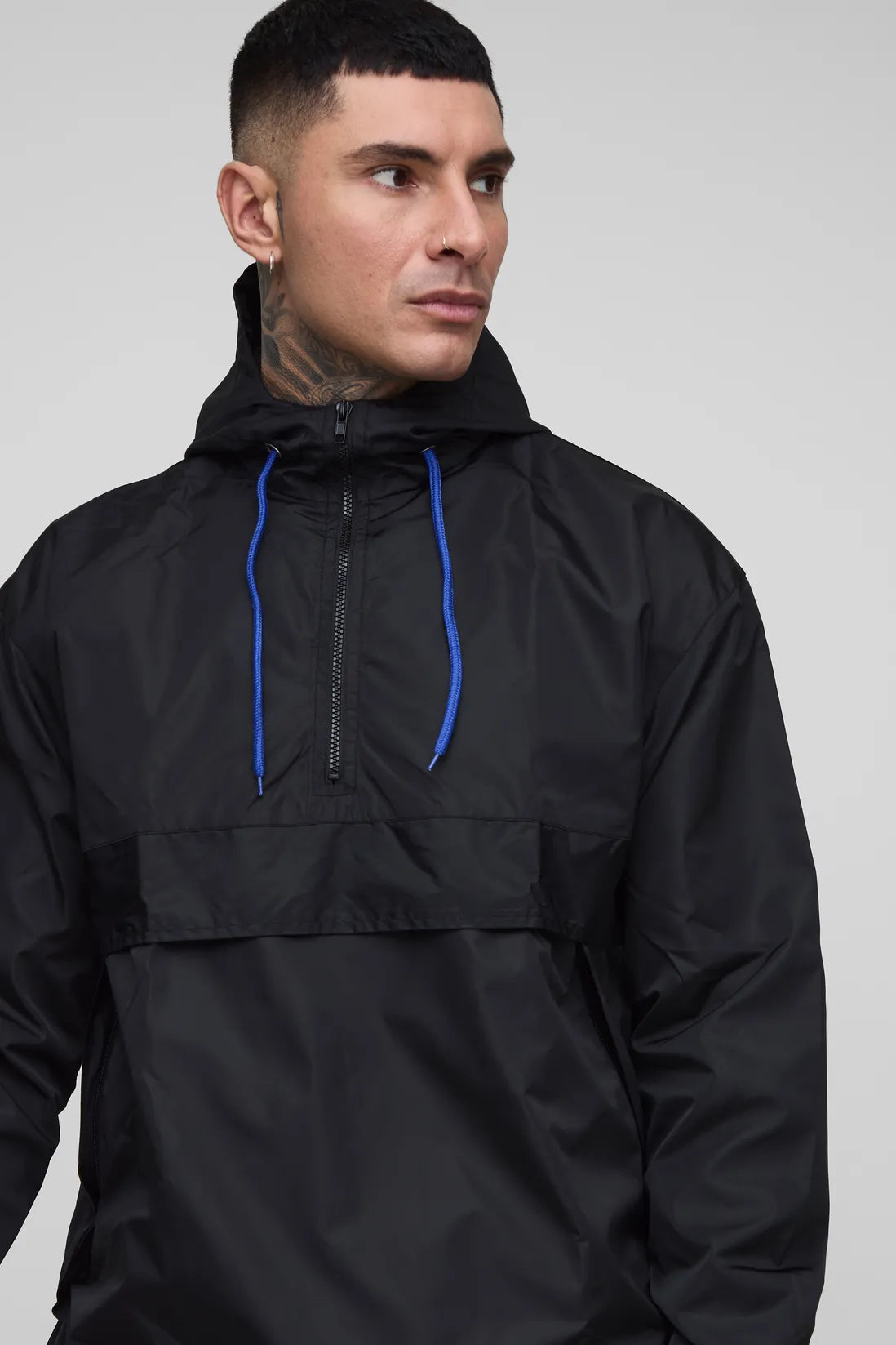 Tall Oversized Hooded Half Zip Windbreaker