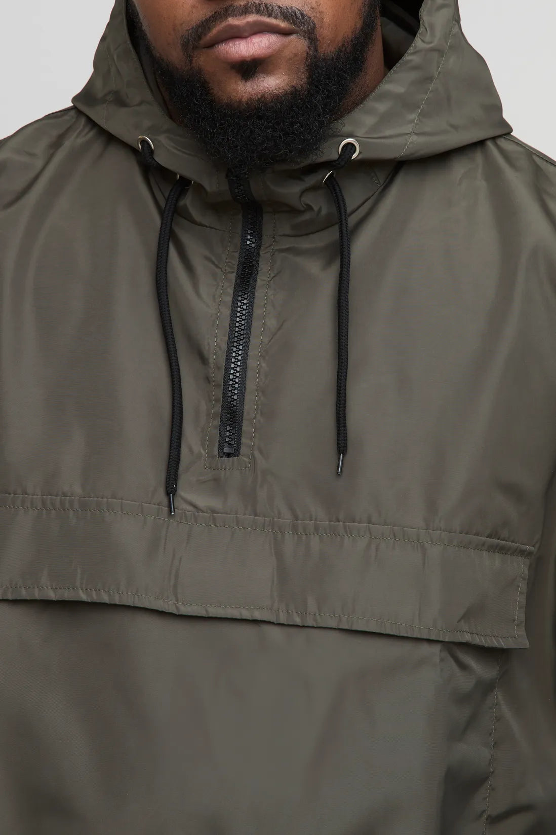 Plus Oversized Pocket Hooded Half Zip Windbreaker
