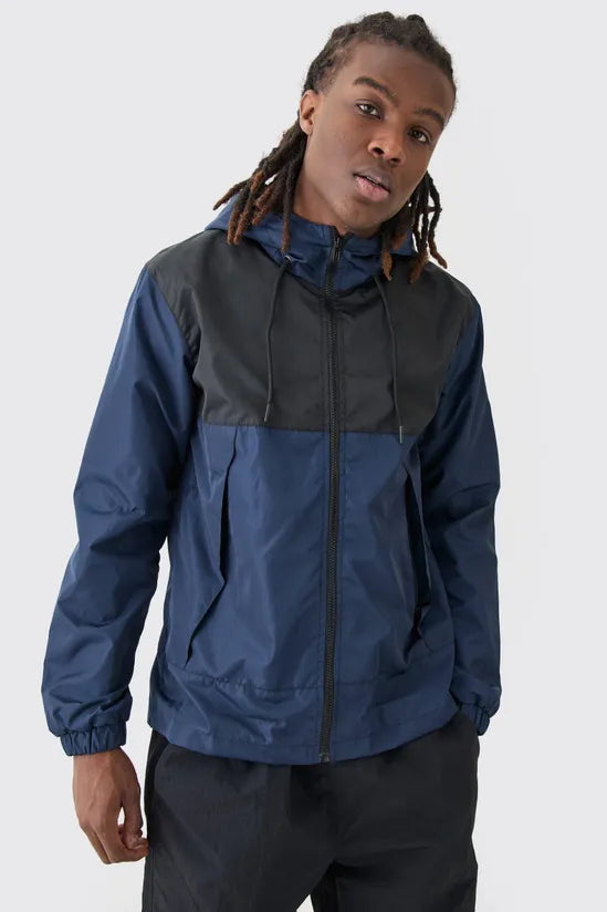 Man Regular Fit Colour Block Hooded Windbreaker