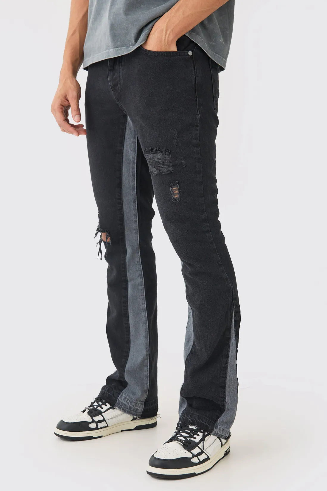 Slim Flare Distressed Gusset Panel Jeans