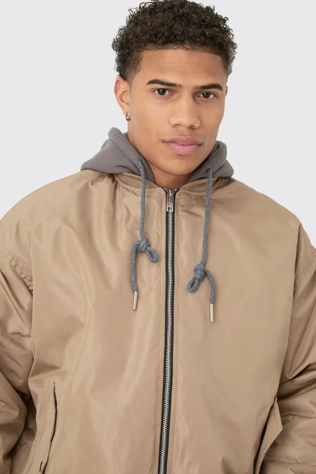 Oversized Hooded Ma1 Bomber Jacket In Stone
