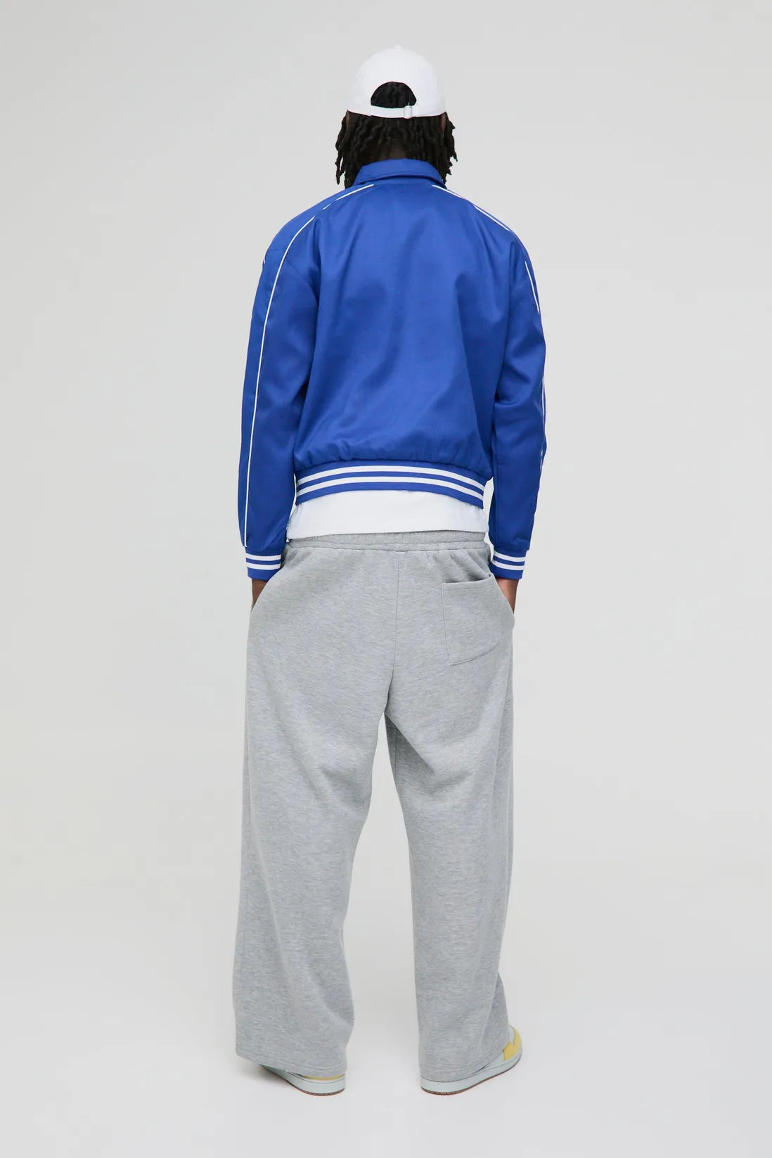 Boxy Twill Moto Collared Bomber Jacket In Blue