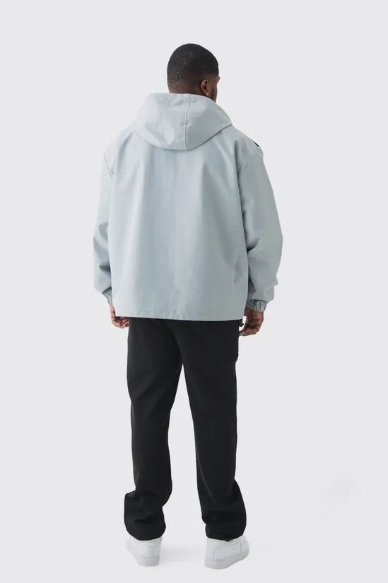 Plus Oversized Colour Block Hooded Windbreaker In Grey Jackets