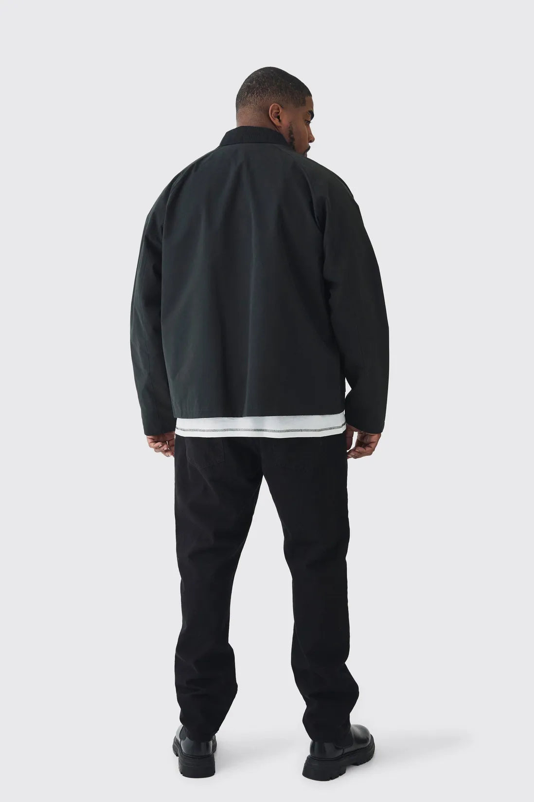 Plus Boxy Cord Collar Worker Jacket In Black