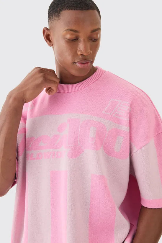 Oversized Moto Stripe Knitted T-shirt