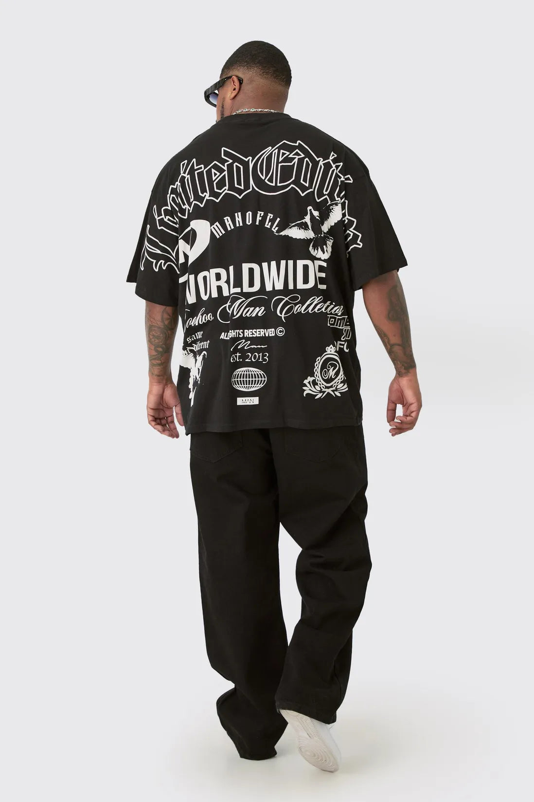 Plus Limited Edition Moto Over The Seam Graphic Back Print T-shirt In Black