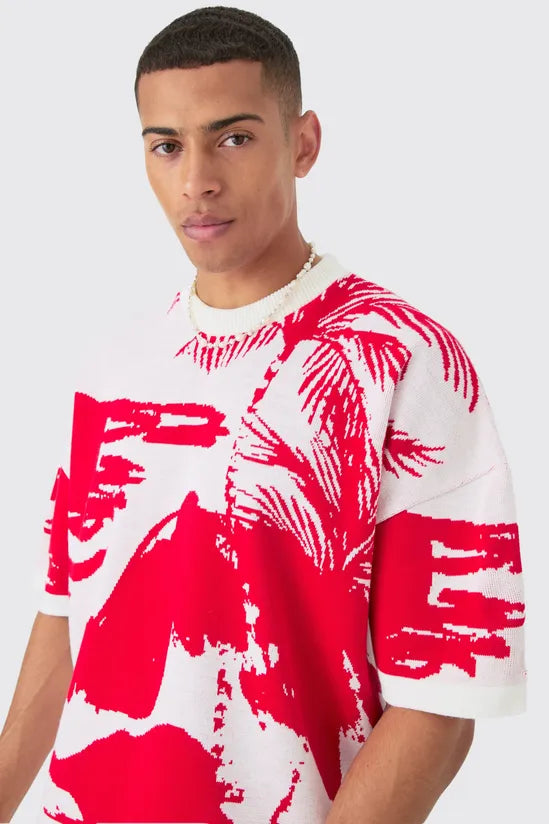 Oversized Line Scenic Knitted T-shirt