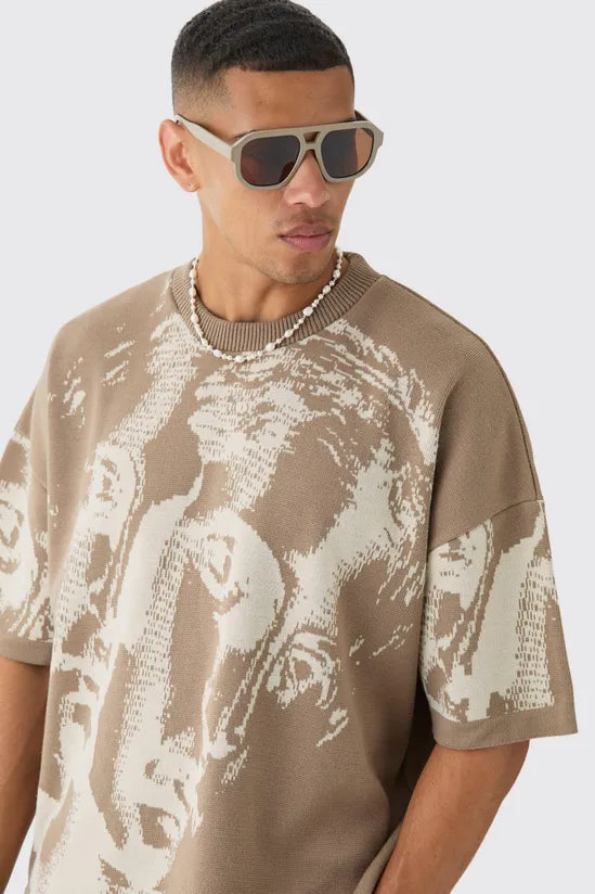 Oversized Renaissance Drawing Knitted T-shirt