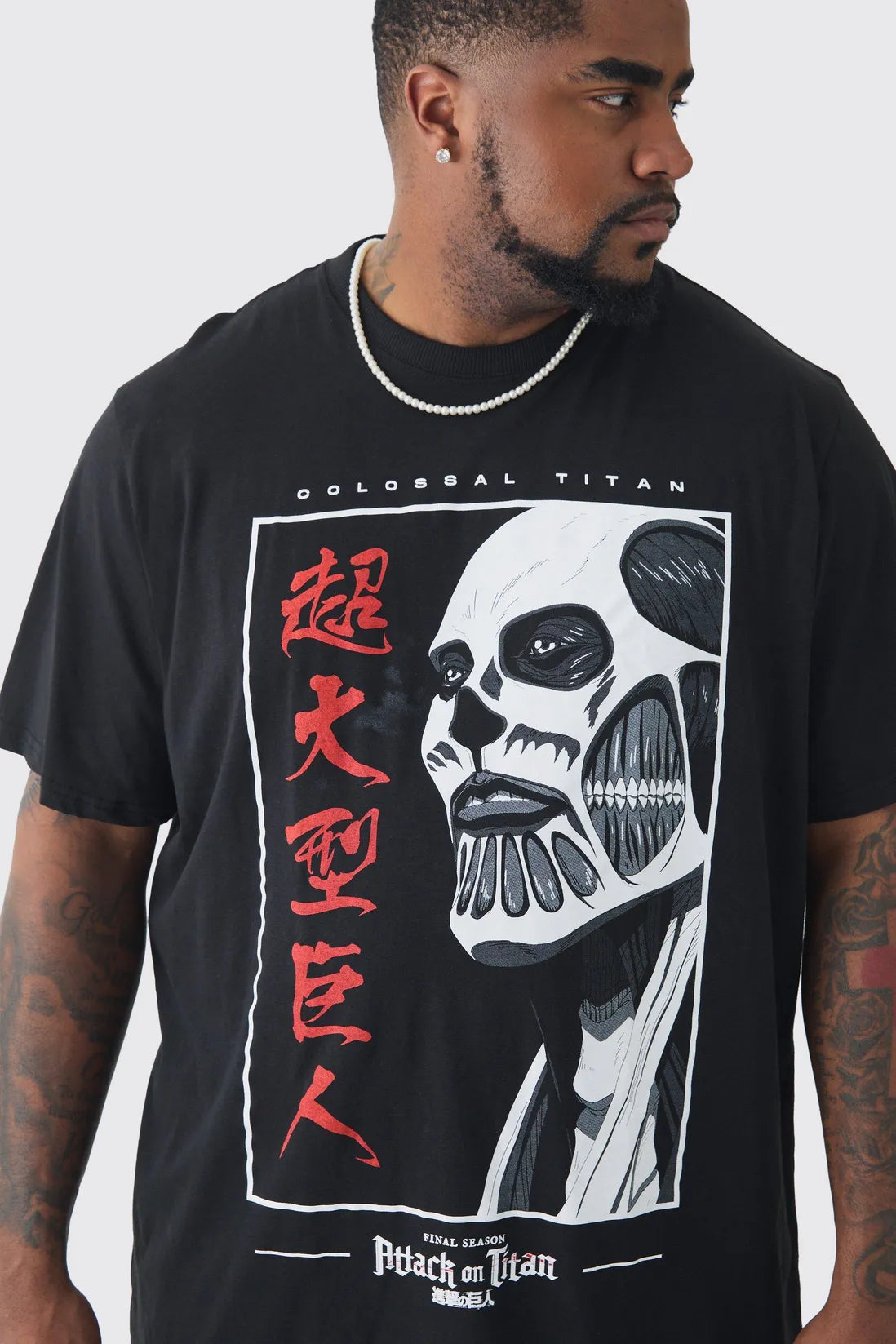 Plus Attack On Titan Anime Printed Licensed T-shirt In Black
