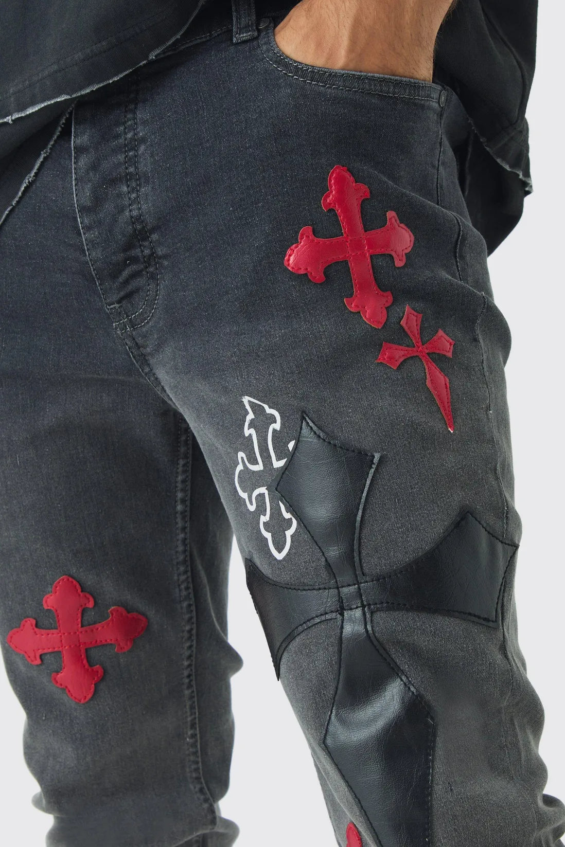Skinny Stretch Flare Cross Applique Jeans