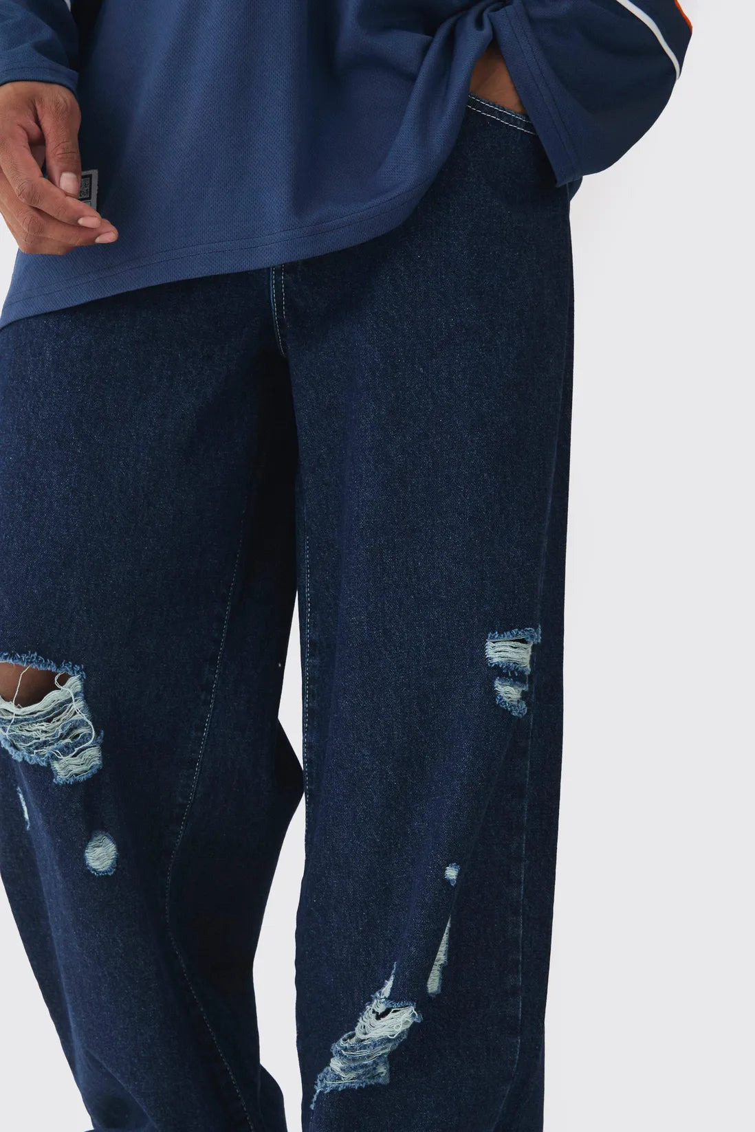 Baggy Fit Rigid Indigo Ripped Jeans