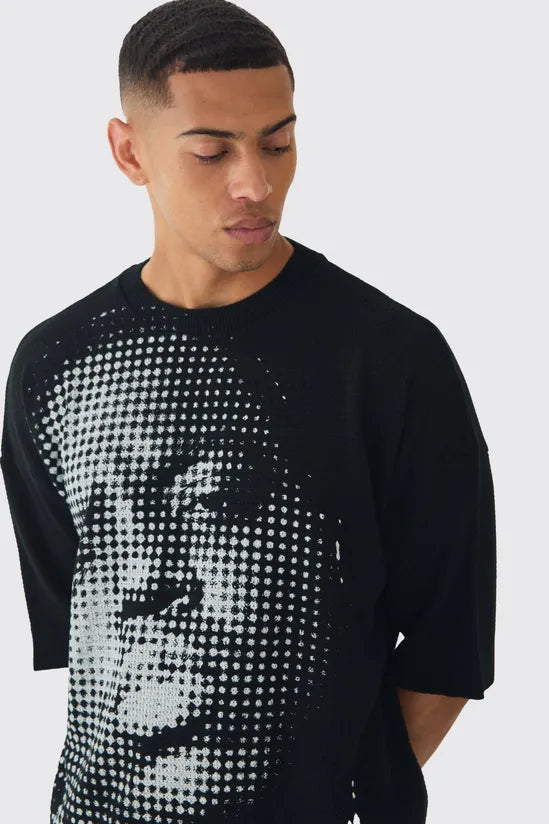 Oversized Open Stitch Biggie License Printed Knitted T-shirt