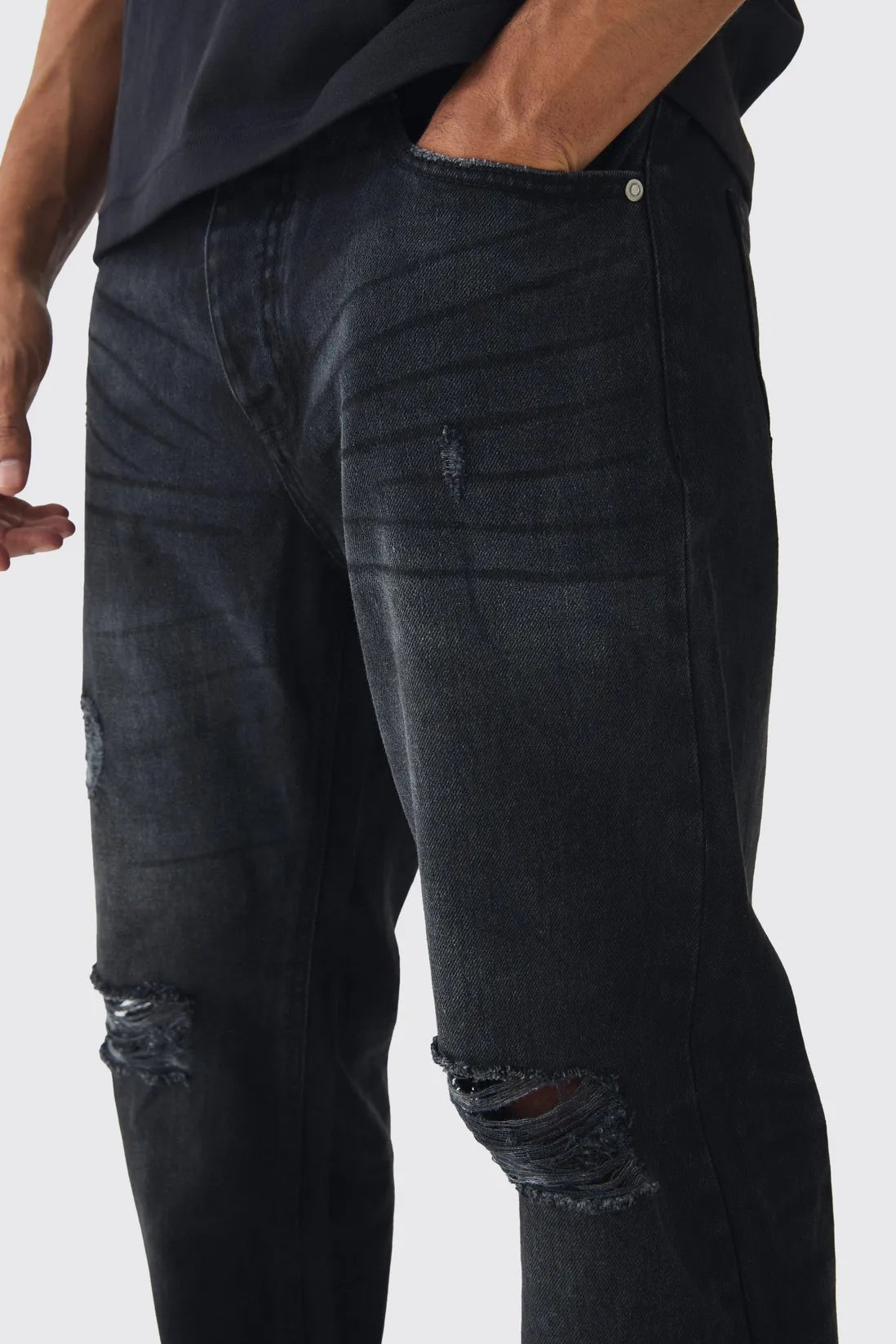 Straight Leg Distressed Ripped Knee Jeans