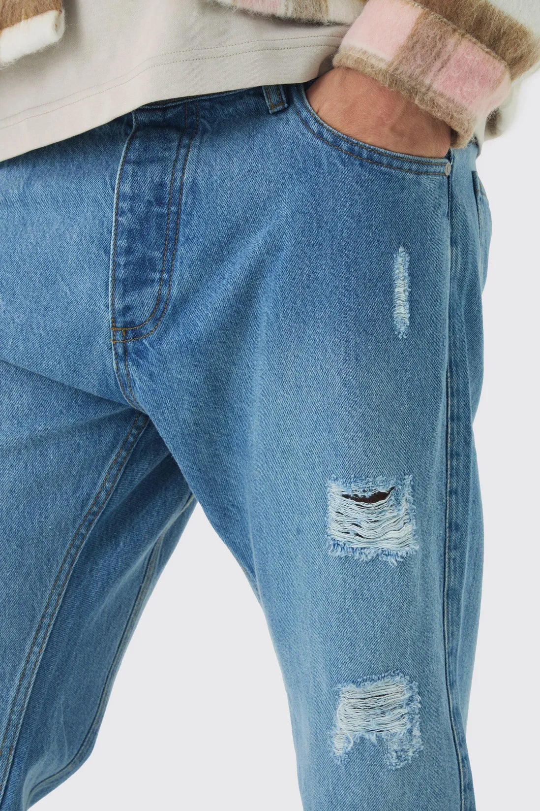 Slim Fit Flared Ripped Knee Jeans With Let Down Hem