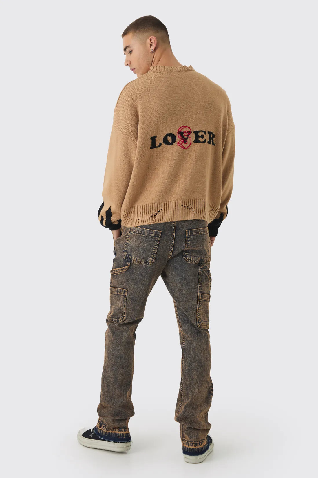 Stretch Skinny Gusset Detail Carpenter Flared Jeans