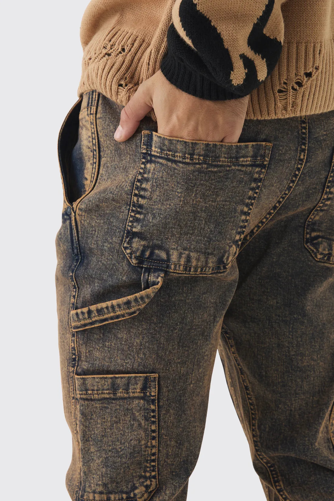Stretch Skinny Gusset Detail Carpenter Flared Jeans