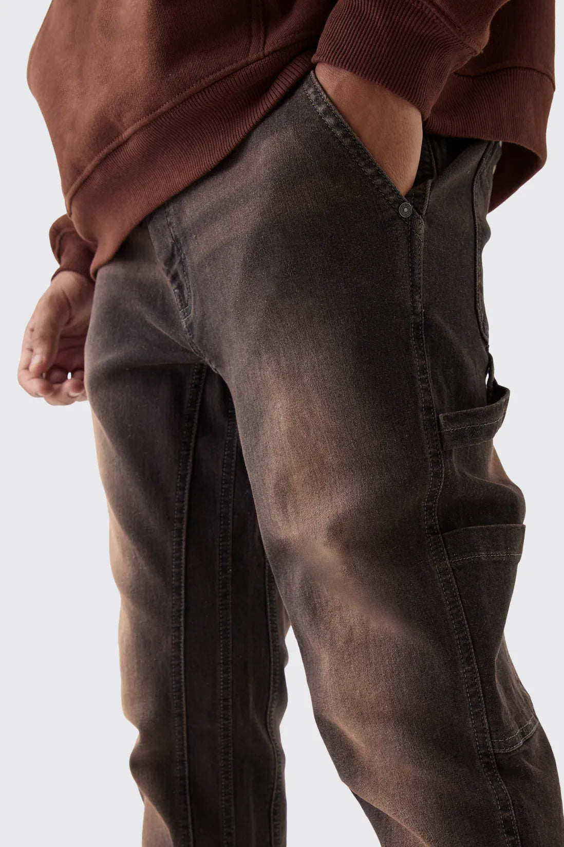 Stretch Skinny Gusset Detail Carpenter Flared Jeans