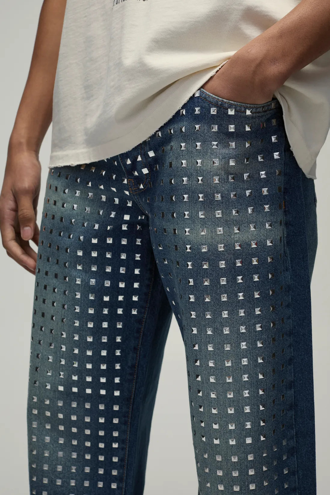 Relaxed Rigid Studded Denim Jeans