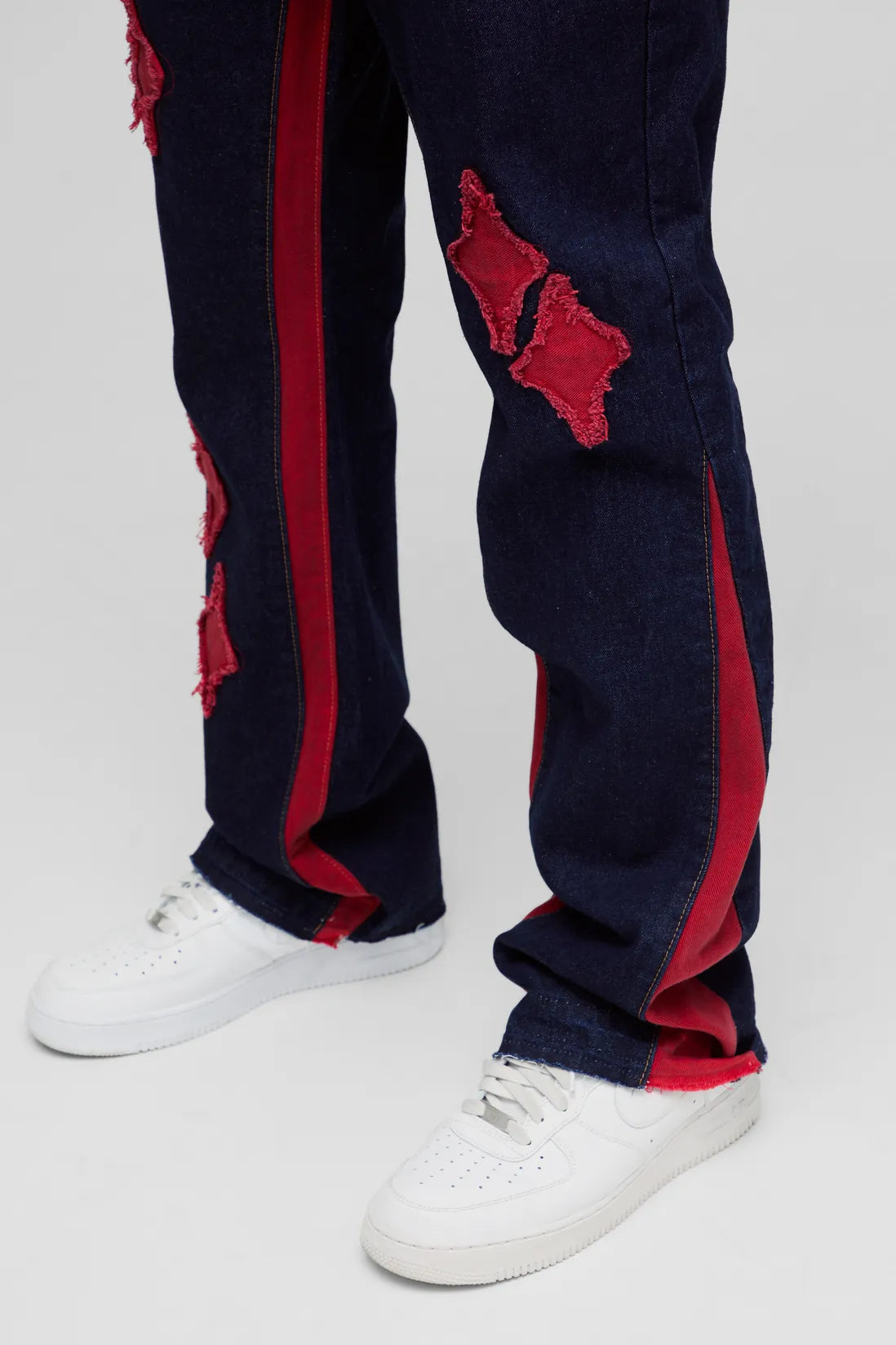 Slim Rigid Flare Applique Panel Jeans