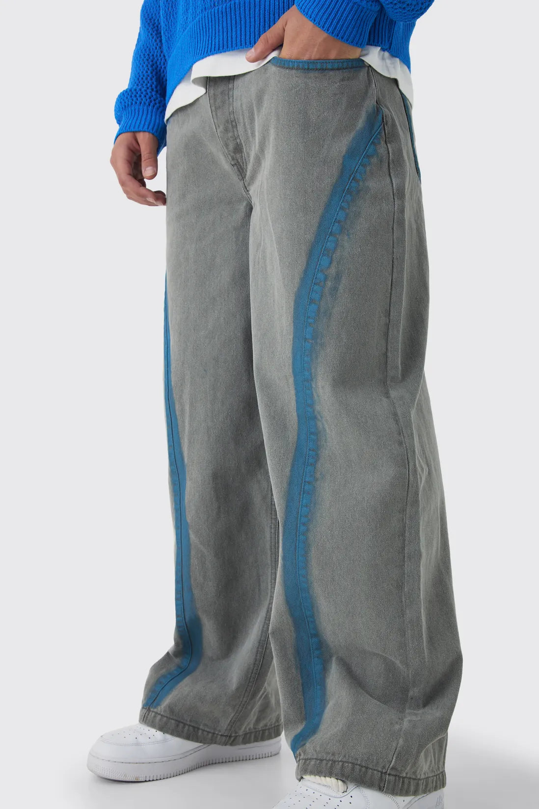 Baggy Rigid Bleached Seam Detail Denim Jeans