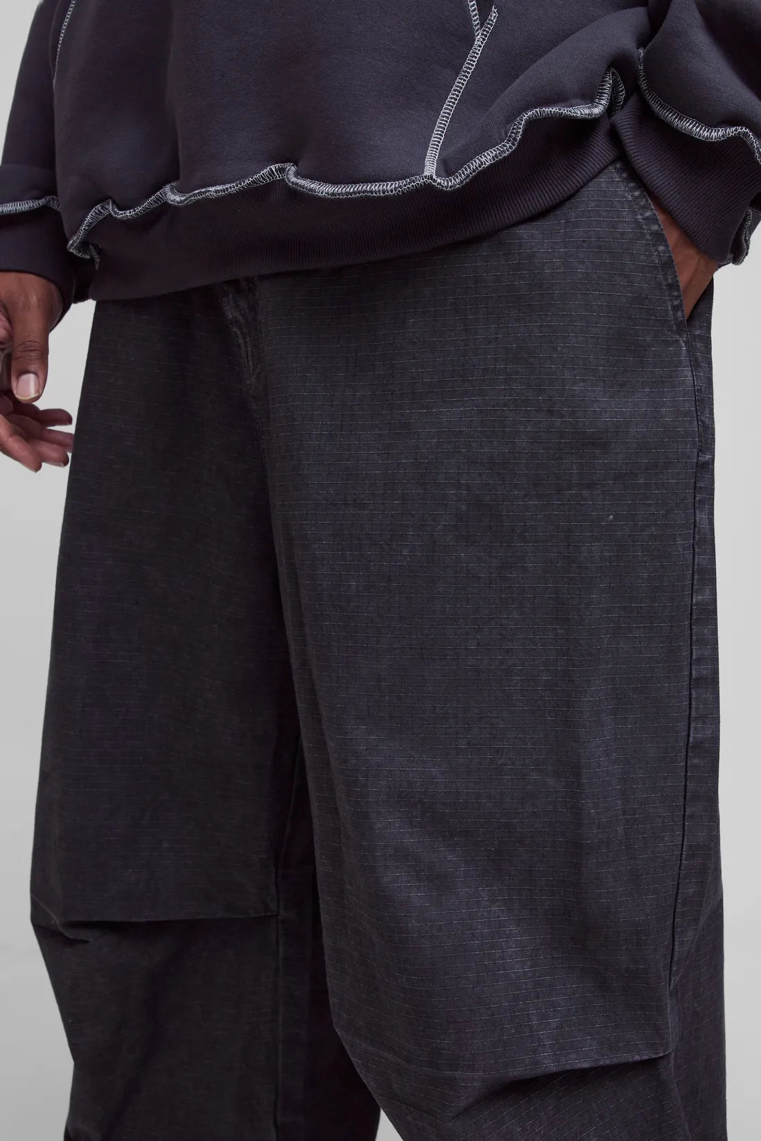 Plus Washed Ripstop Pleat Knee Parachute Pants