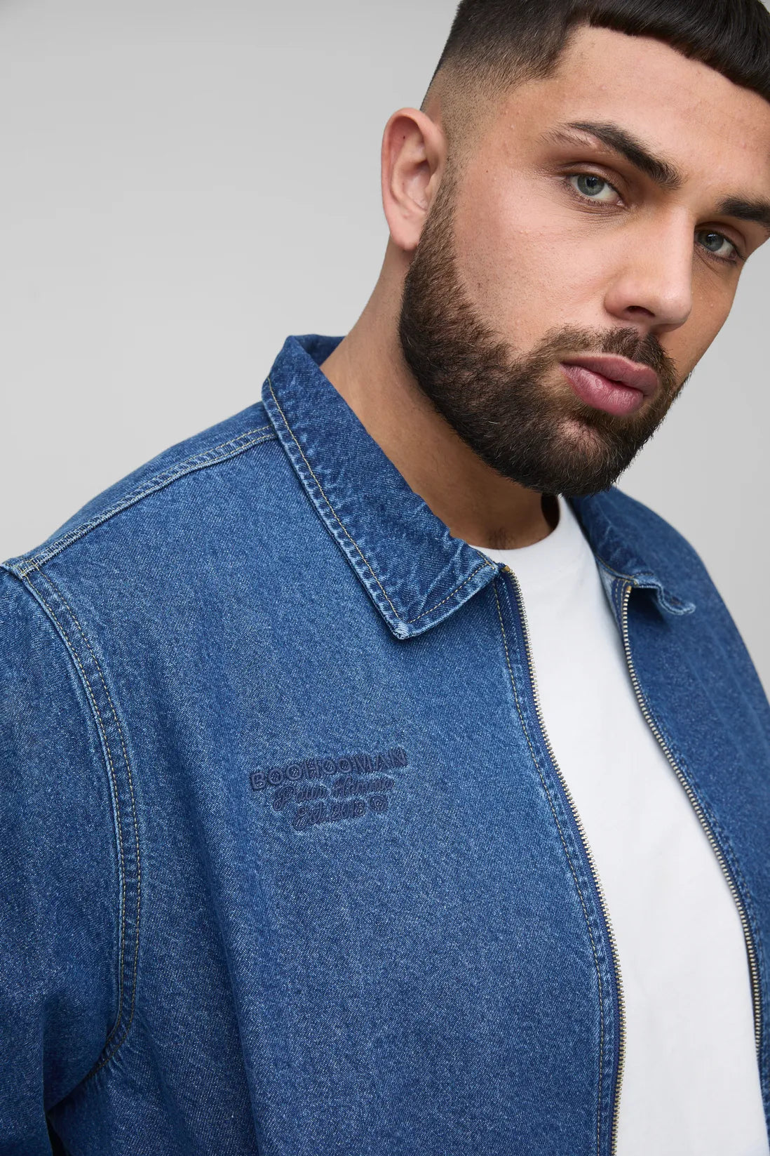 Plus Embroidered Denim Bomber Jacket