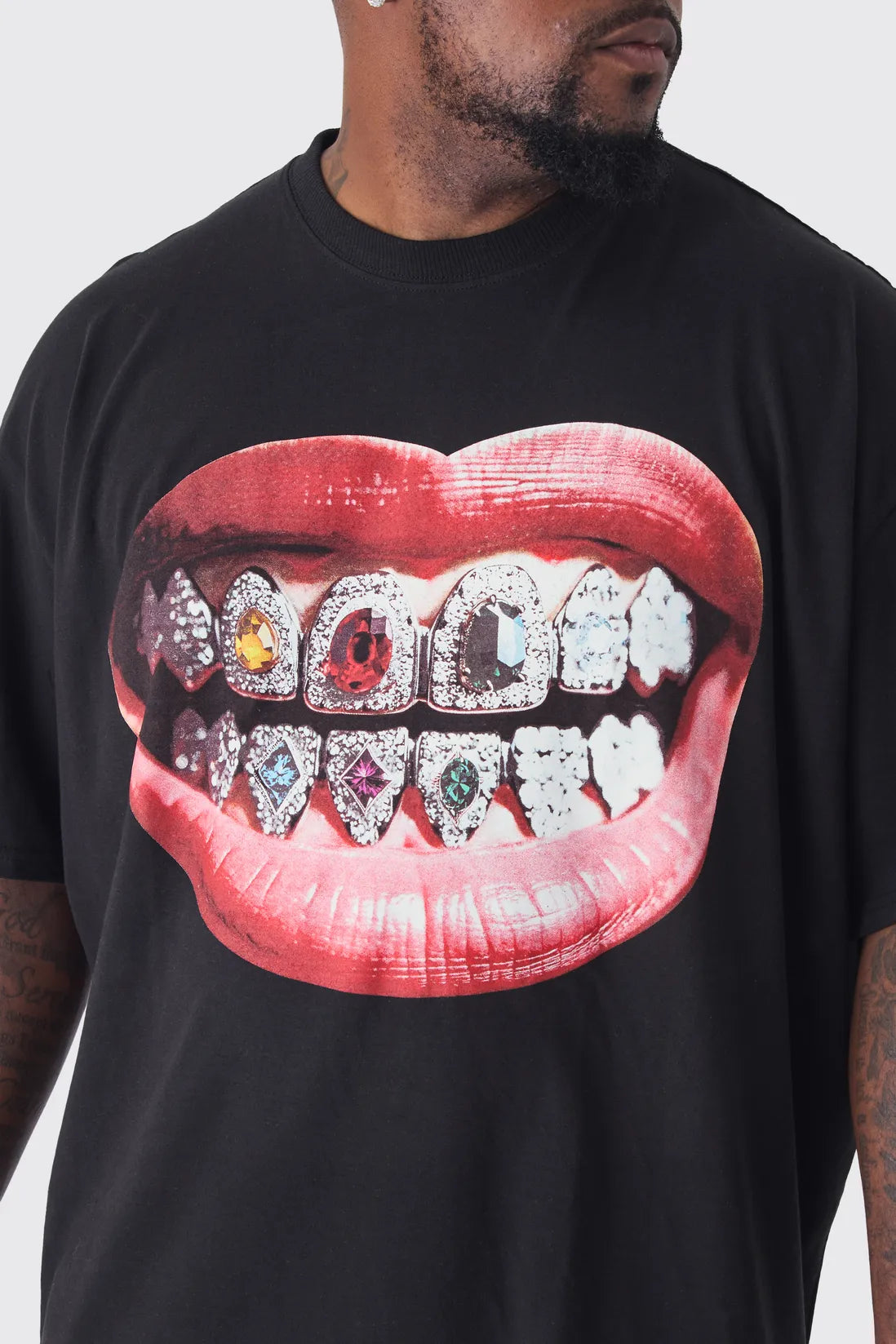 Plus Grills Print Oversized T-shirt in Black