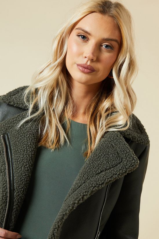Khaki Faux Leather Short Aviator Jacket