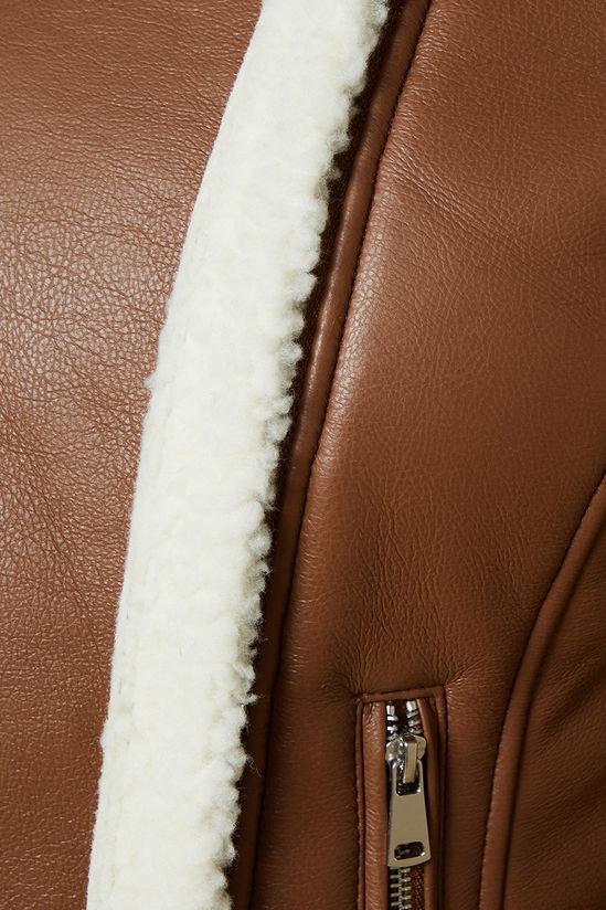 Brown Faux Leather Short Aviator Jacket